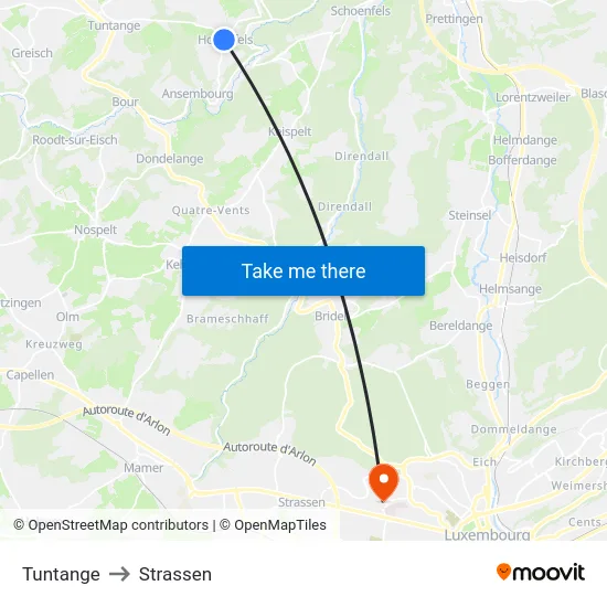 Tuntange to Strassen map