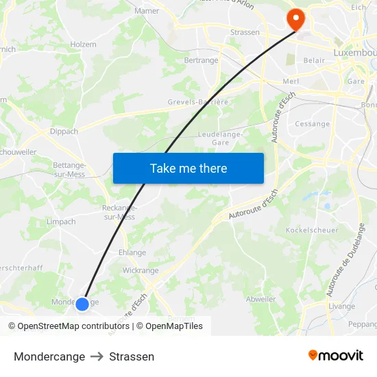 Mondercange to Strassen map