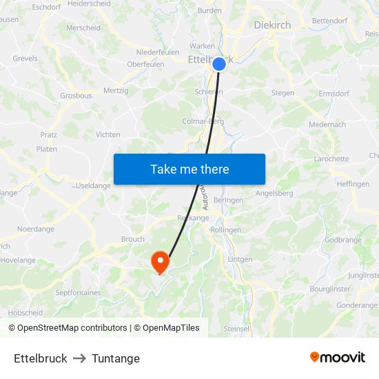 Ettelbruck to Tuntange map