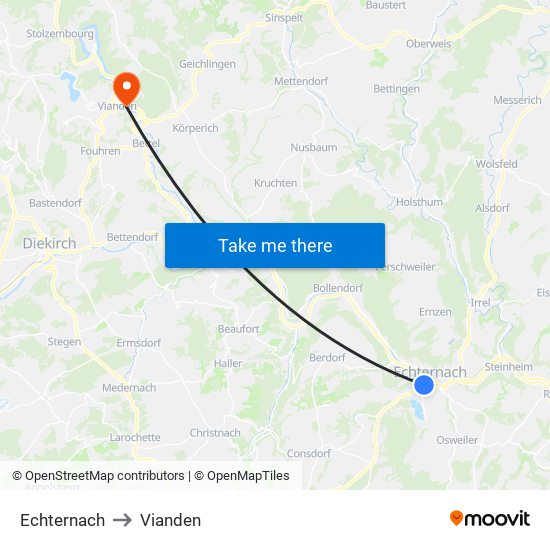 Echternach to Vianden map