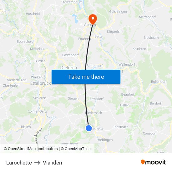 Larochette to Vianden map