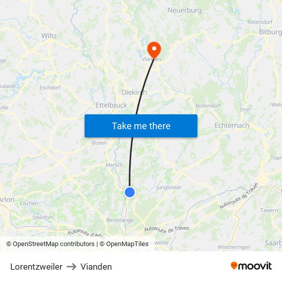 Lorentzweiler to Vianden map
