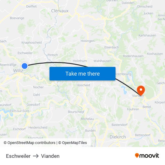 Eschweiler to Vianden map