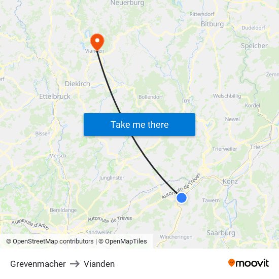 Grevenmacher to Vianden map