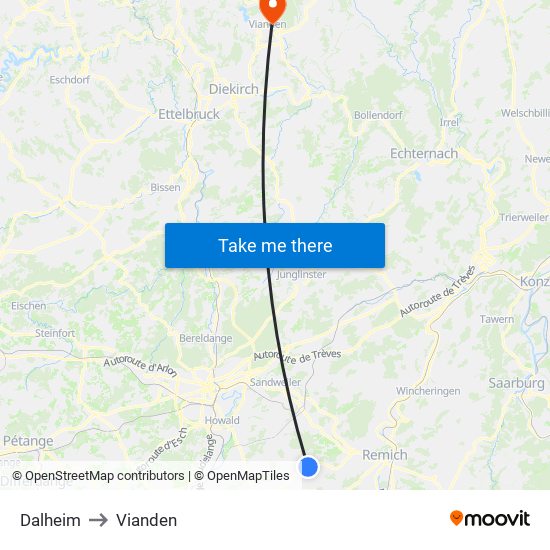 Dalheim to Vianden map