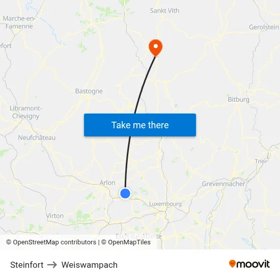 Steinfort to Weiswampach map