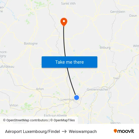 Aéroport Luxembourg/Findel to Weiswampach map