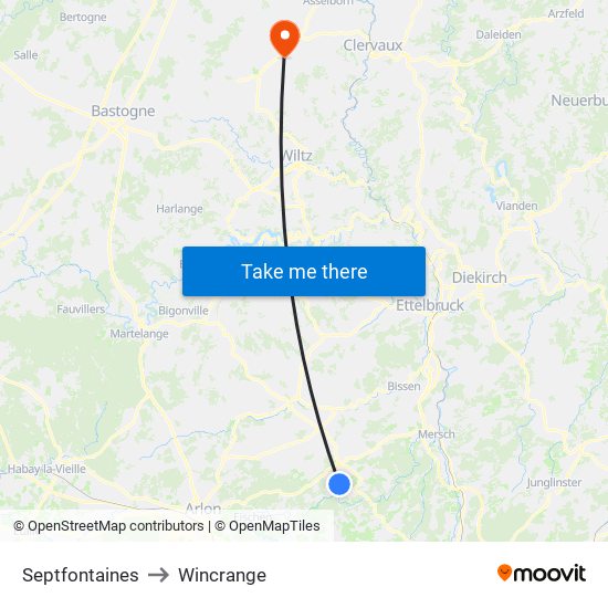 Septfontaines to Wincrange map