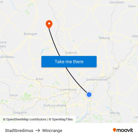 Stadtbredimus to Wincrange map