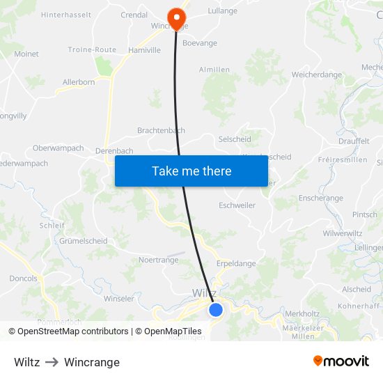 Wiltz to Wincrange map