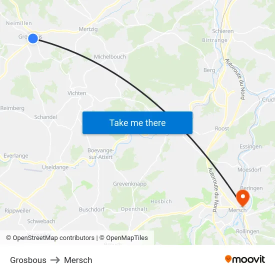 Grosbous to Mersch map