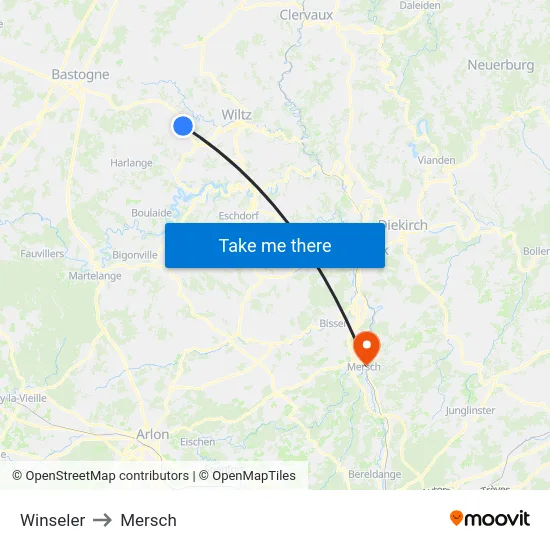 Winseler to Mersch map