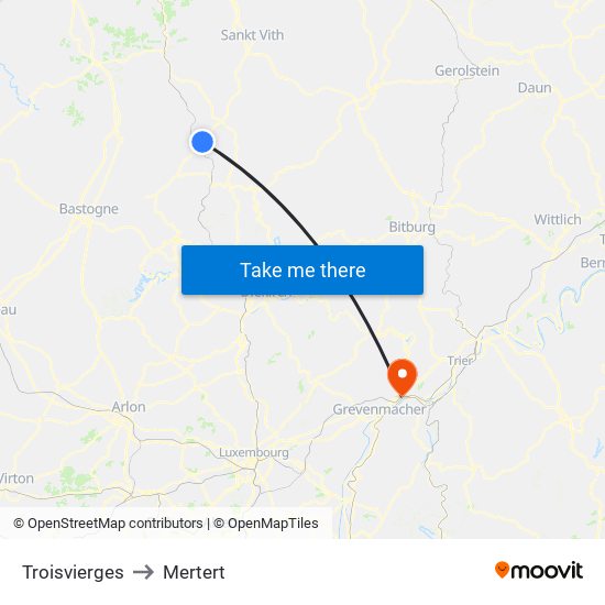 Troisvierges to Mertert map