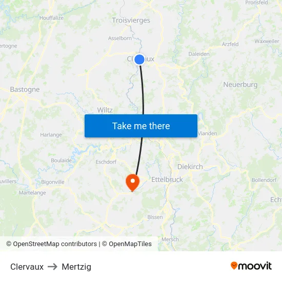 Clervaux to Mertzig map