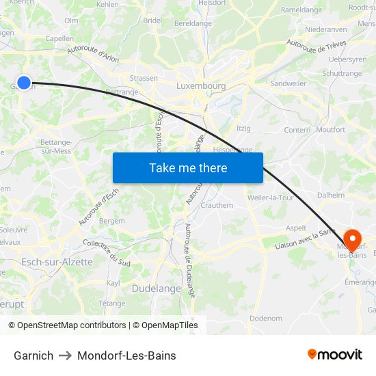 Garnich to Mondorf-Les-Bains map