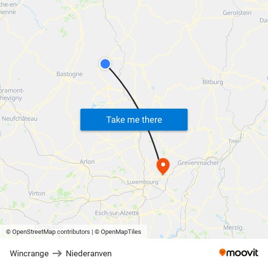 Wincrange to Niederanven map