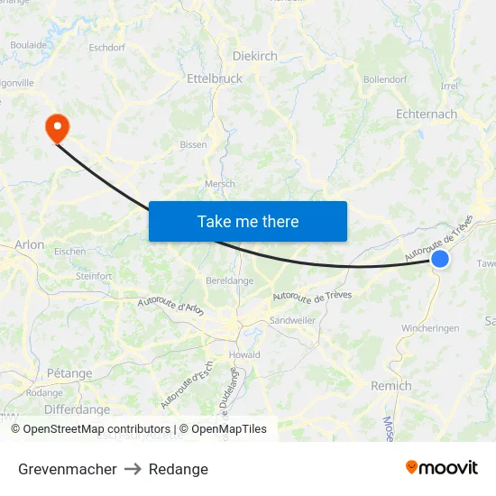 Grevenmacher to Redange map