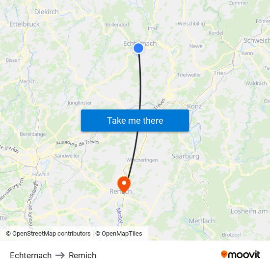 Echternach to Remich map