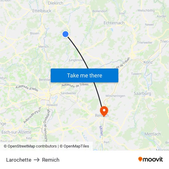 Larochette to Remich map