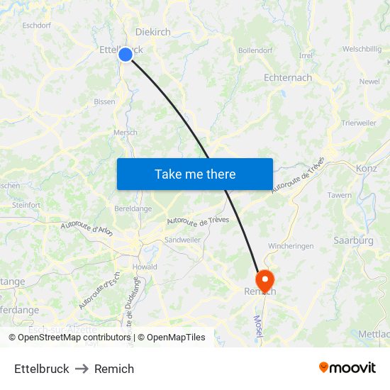 Ettelbruck to Remich map