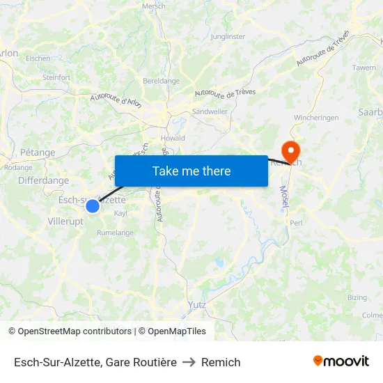Esch-Sur-Alzette, Gare Routière to Remich map
