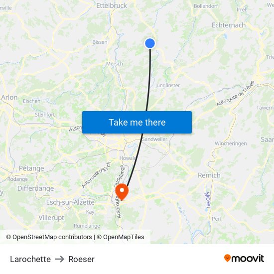 Larochette to Roeser map