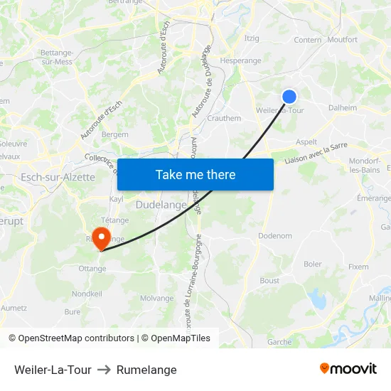 Weiler-La-Tour to Rumelange map