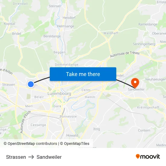 Strassen to Sandweiler map