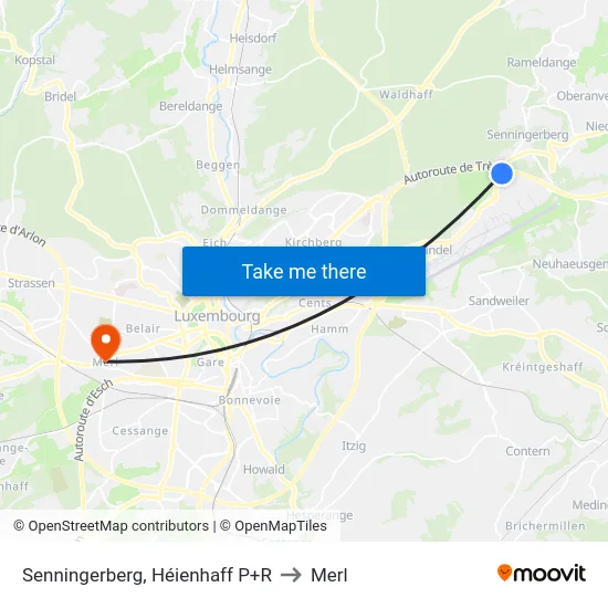 Senningerberg, Héienhaff P+R to Merl map