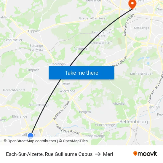 Esch-Sur-Alzette, Rue Guillaume Capus to Merl map