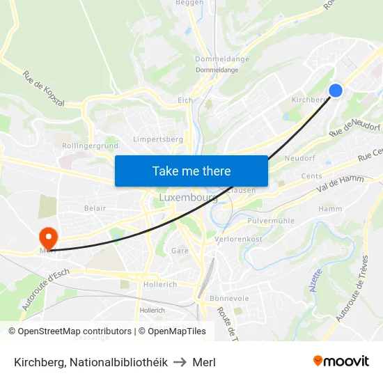 Kirchberg, Nationalbibliothéik to Merl map