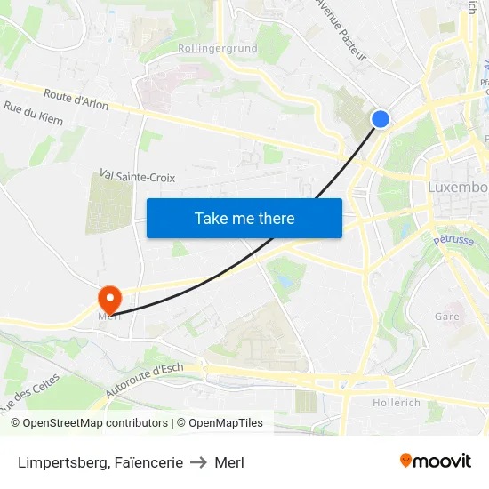 Limpertsberg, Faïencerie to Merl map