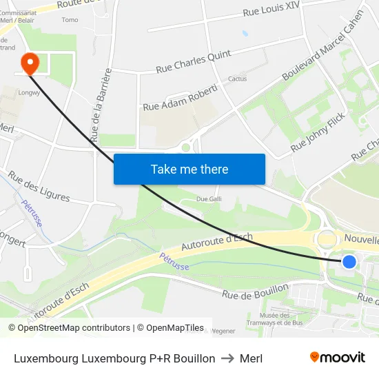 Luxembourg Luxembourg P+R Bouillon to Merl map