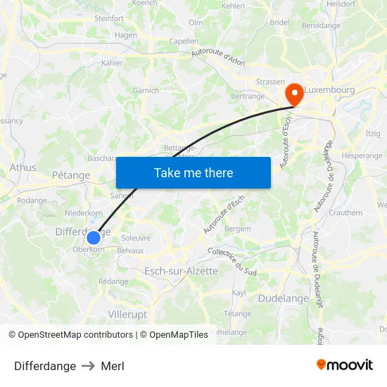 Differdange to Merl map