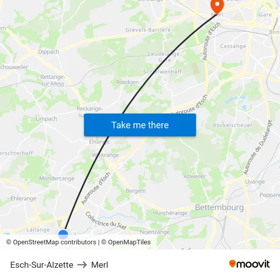 Esch-Sur-Alzette to Merl map