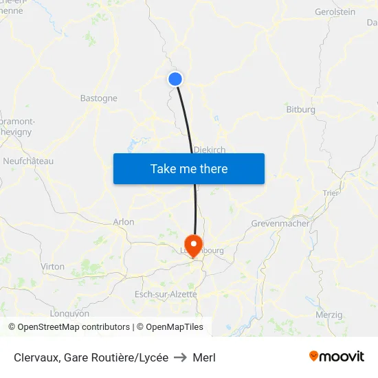 Clervaux, Gare Routière/Lycée to Merl map