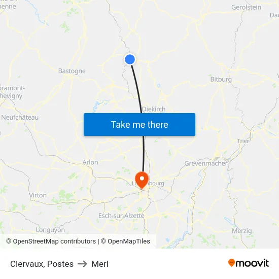 Clervaux, Postes to Merl map