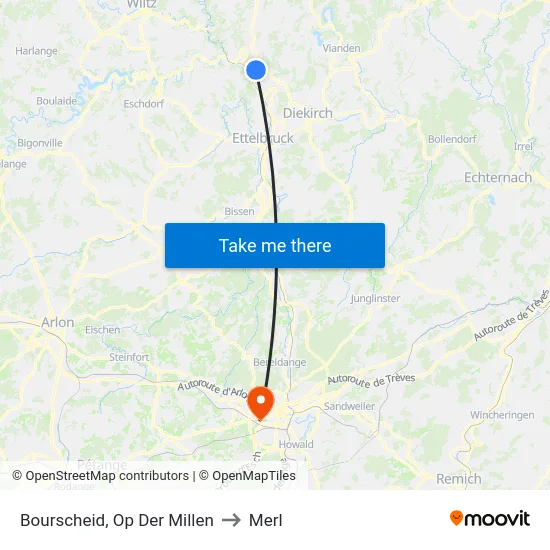 Bourscheid, Op Der Millen to Merl map