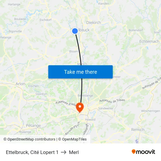 Ettelbruck, Cité Lopert 1 to Merl map