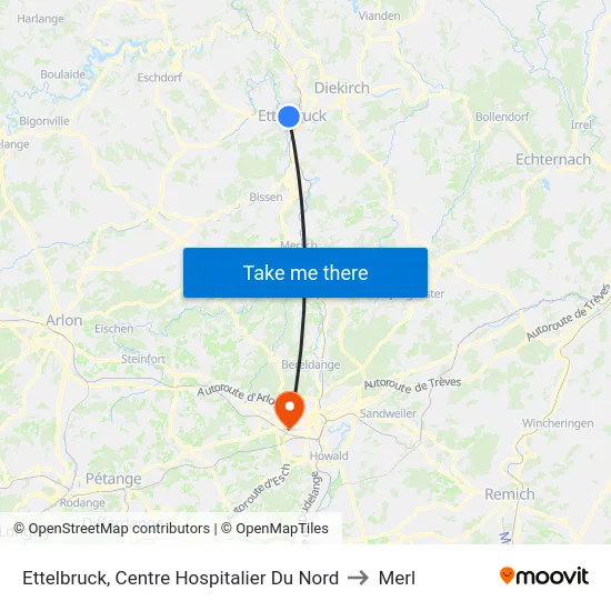 Ettelbruck, Centre Hospitalier Du Nord to Merl map