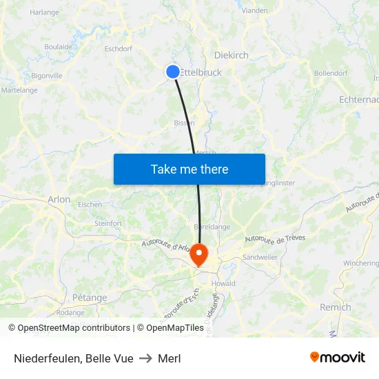 Niederfeulen, Belle Vue to Merl map