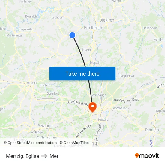 Mertzig, Eglise to Merl map