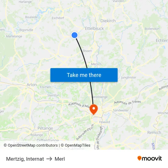 Mertzig, Internat to Merl map