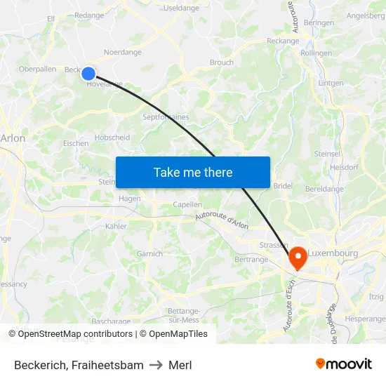 Beckerich, Fraiheetsbam to Merl map