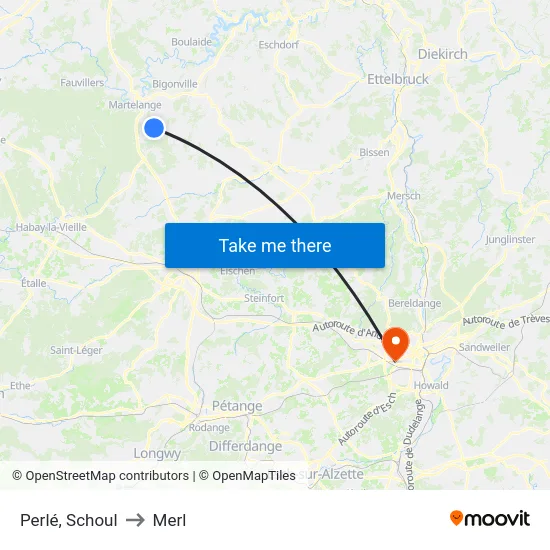 Perlé, Schoul to Merl map