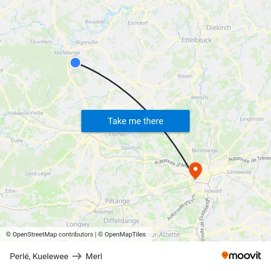Perlé, Kuelewee to Merl map