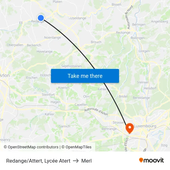 Redange/Attert, Lycée Atert to Merl map