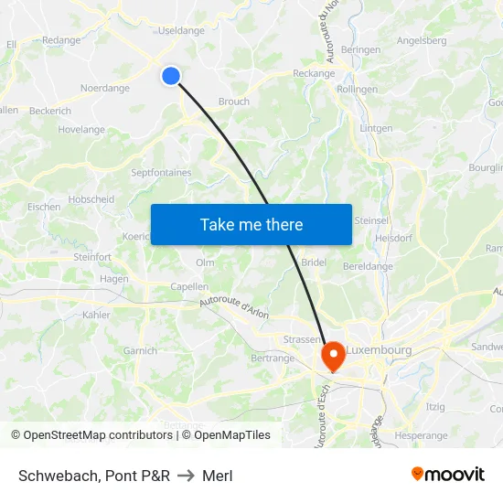 Schwebach, Pont P&R to Merl map