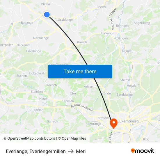 Everlange, Everléngermillen to Merl map