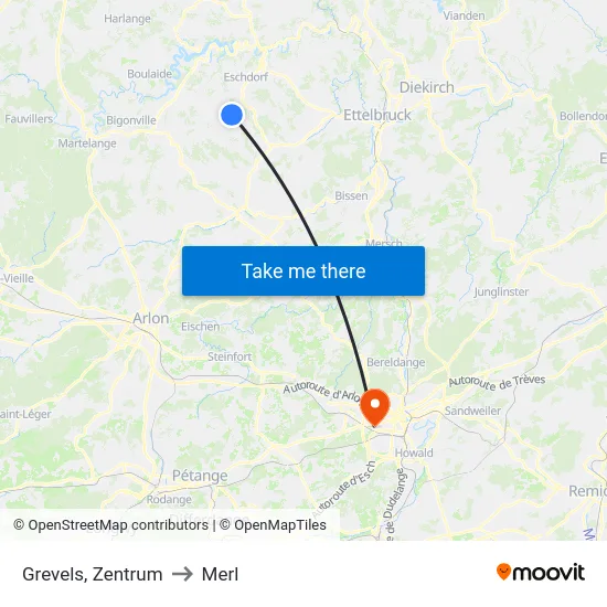 Grevels, Zentrum to Merl map